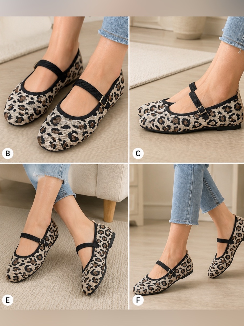 Leopard Print Mary Jane Woven Flats with Black Strap 10M - Picture 4 of 15